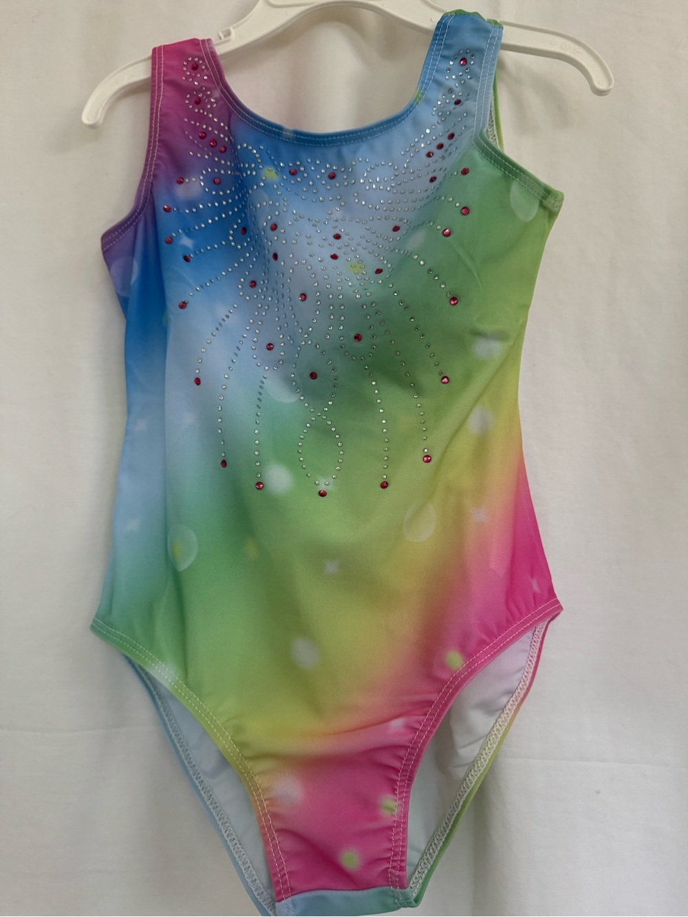 ZACLOTRE Girls' Rainbow Ombre Rhinestone Gymnastics Leotard Size 130